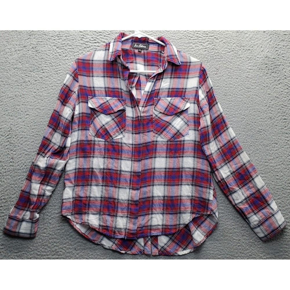 Sam Edelman Western Shirt Womens XS Multi Plaid Roll Tab Sleeve Collar Button-Up
